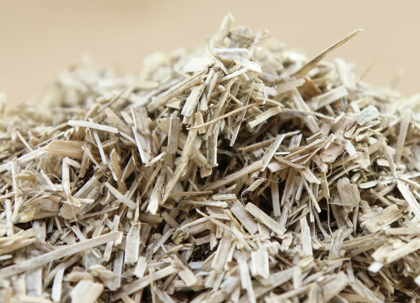 Macro close-up of LinoBed flax bedding shives